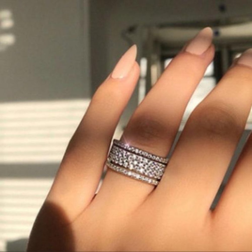 NEW STERLING SILVER DIAMOND MULTI ETERNITY RING, CUTE RING, SHINY RING. - Picture 2 of 4